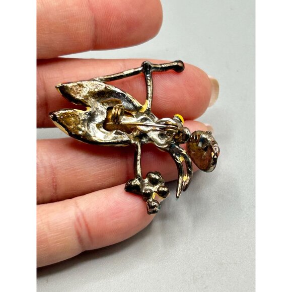 Vintage Trembler Pin Brooch Magician Bunny with Trembling Hat Flowers and Cane - Picture 8 of 8